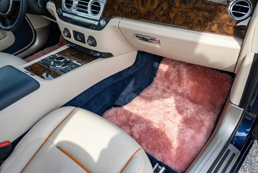 Pink Sheepskin Floor Mats For Rolls Royce Dawn Rr6 2016-2023 Er56 Design Brand