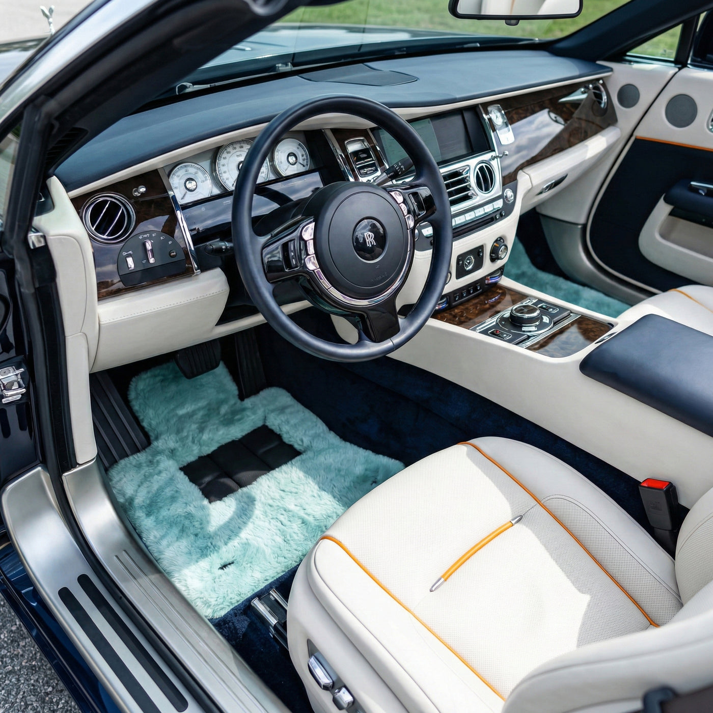 Tapis de voiture en peau de mouton bleu Tiffany pour Rolls