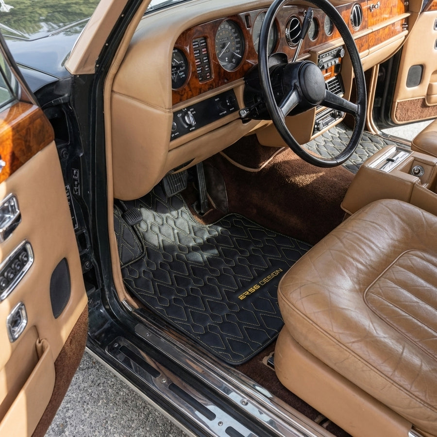 Schwarze Leder Autofußmatten für Rolls-Royce Wraith (2013–2023) ER56 Design