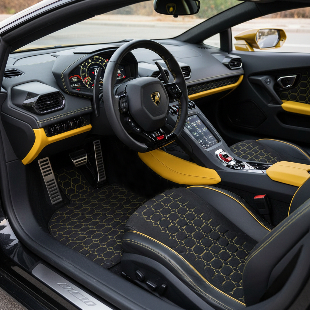 Customizable Leather Floor Mats with Vertical Hex Pattern for Lamborghini Huracan Perfomante (2017-2019) - AutoWin