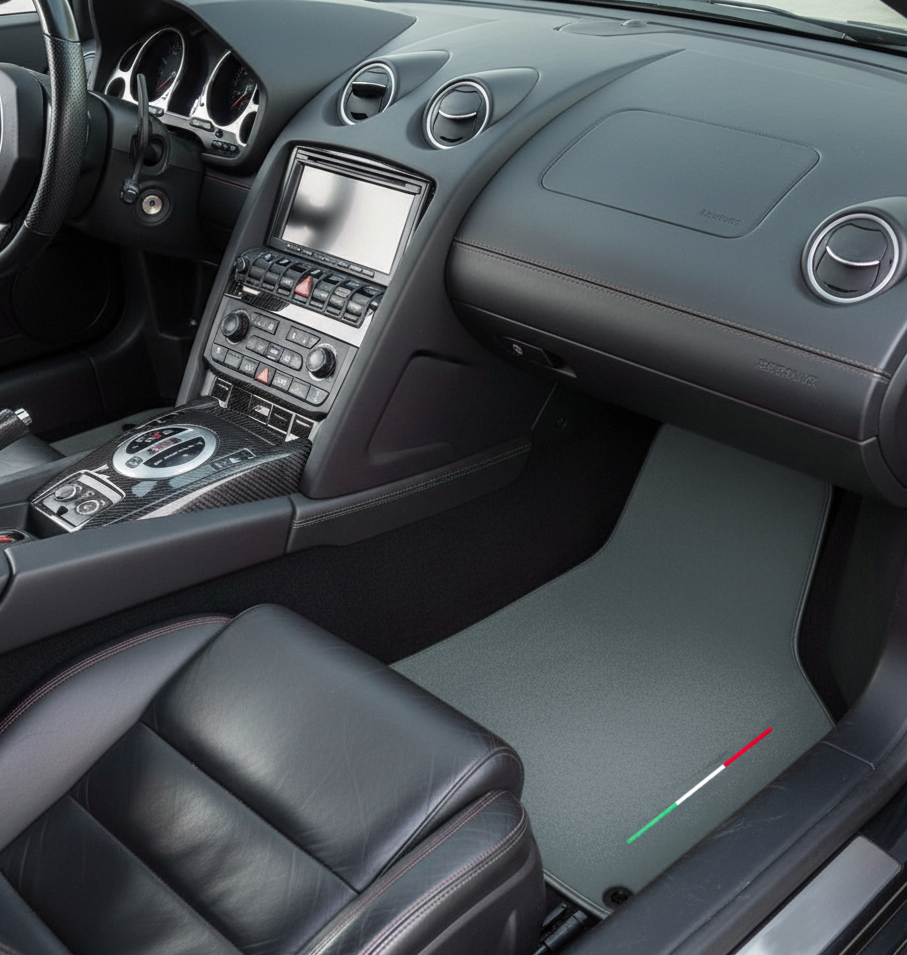 Tappetini personalizzati neri per Lamborghini Gallardo con pelle Arancia Mira Nappa arancione - AutoWin.EU