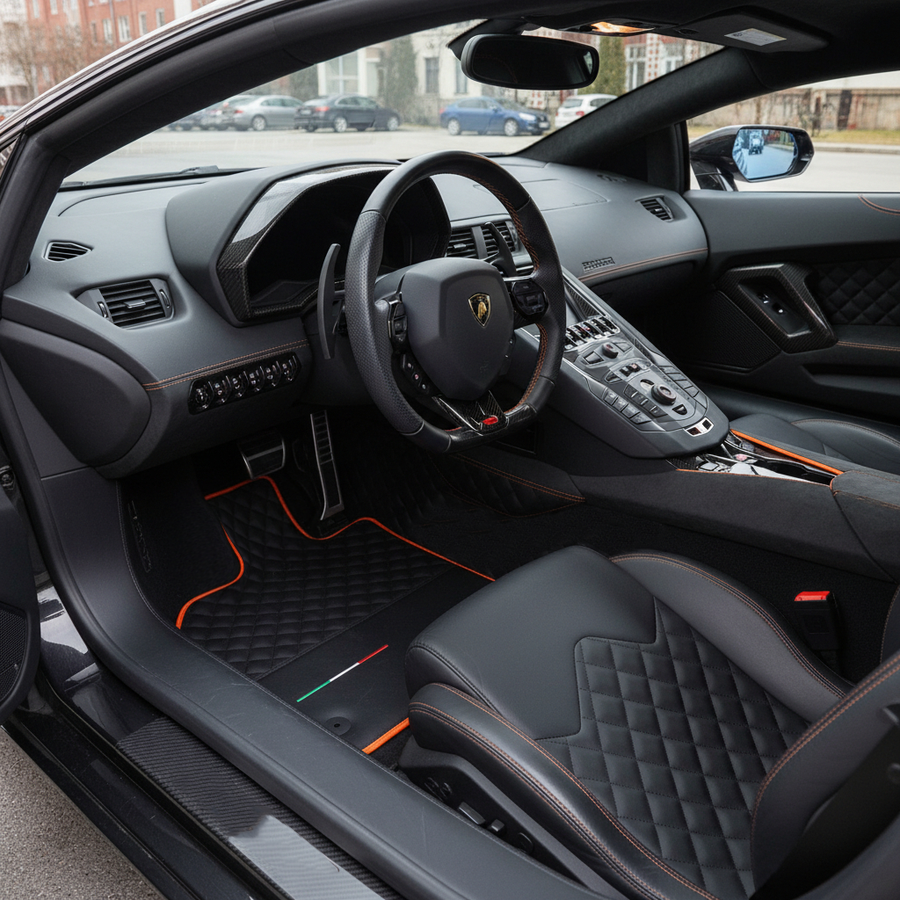 Alfombrillas de coche de cuero negro personalizables para