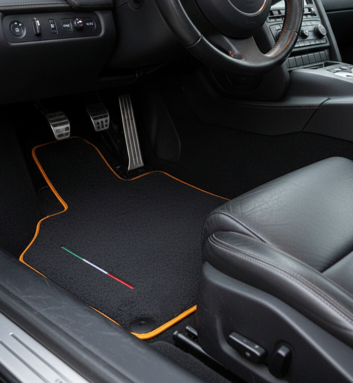 Alfombrillas de coche a medida para Lamborghini Gallardo con ribete amarillo