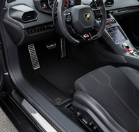Alfombrillas negras personalizadas para Lamborghini Huracan EVO 2019-2024 con bordes de cuero de fibra de carbono