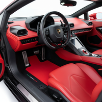 Tapis de voiture rouges personnalisés pour Lamborghini Huracan STO avec cuir noir et couture rouge