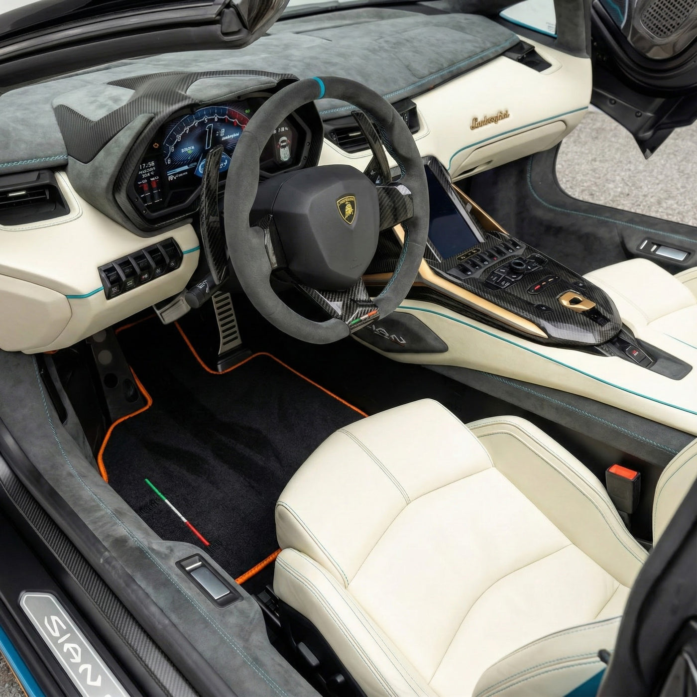 Customizable Floor Mats for Lamborghini Sian (2020-2022) | Orange Trim