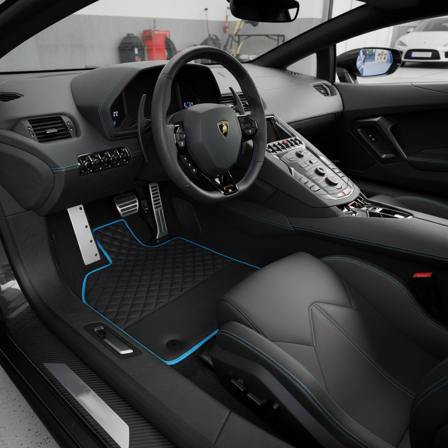 Tappetini in pelle nera personalizzabili per Lamborghini