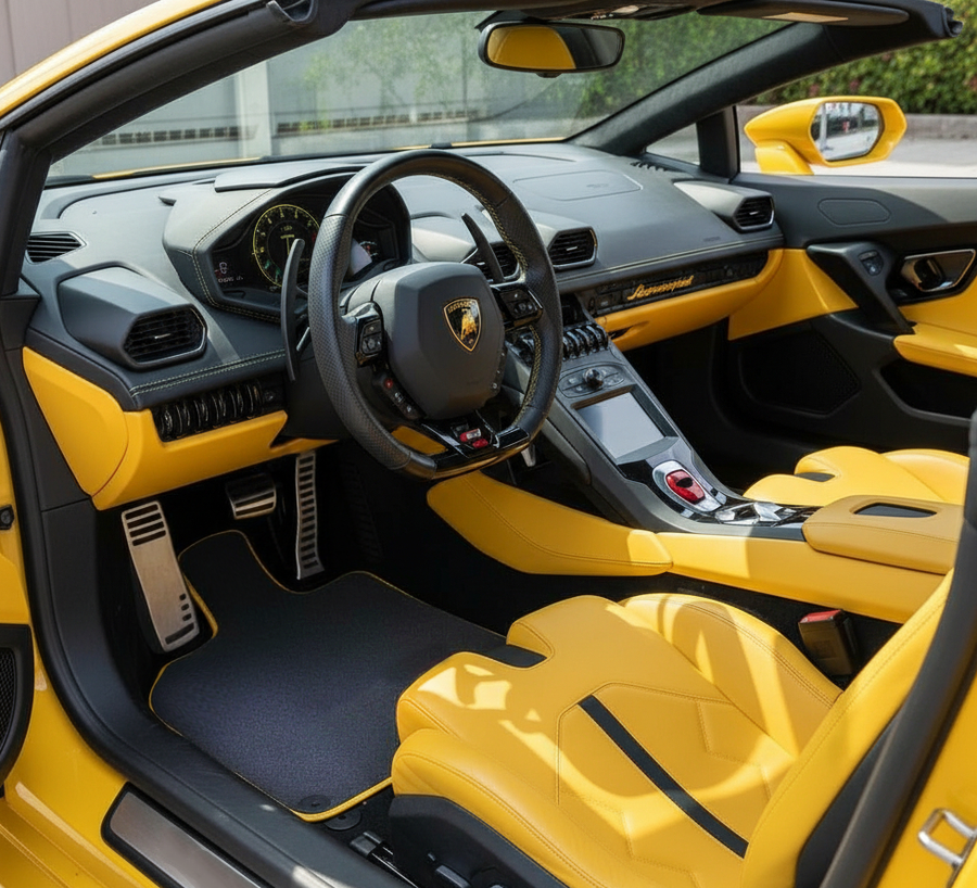 Gray Car Floor Mats for Lamborghini Huracan Sterrato (2023-2024) | Yellow Trim