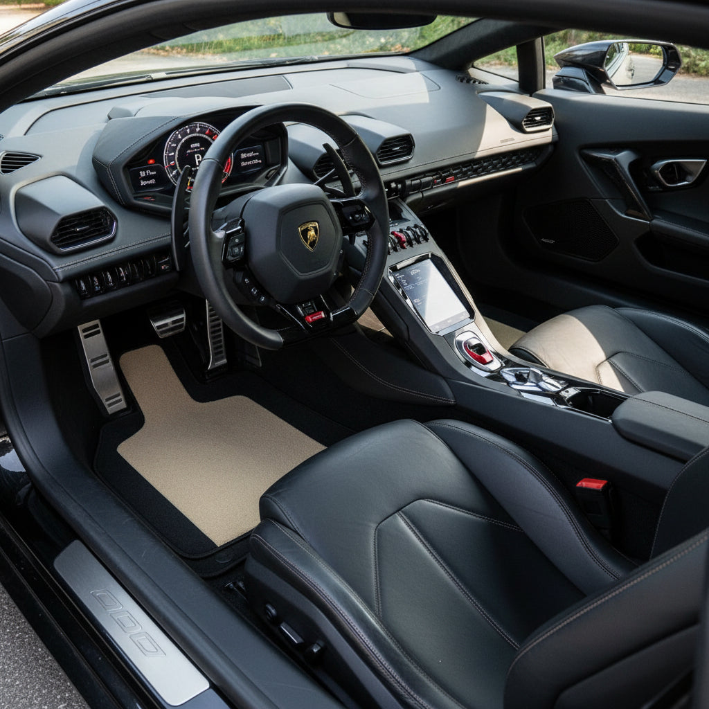 Customizable Leather Floor Mats with Single Diamond Pattern for Lamborghini Huracan Tecnica (2022-2024) - AutoWin