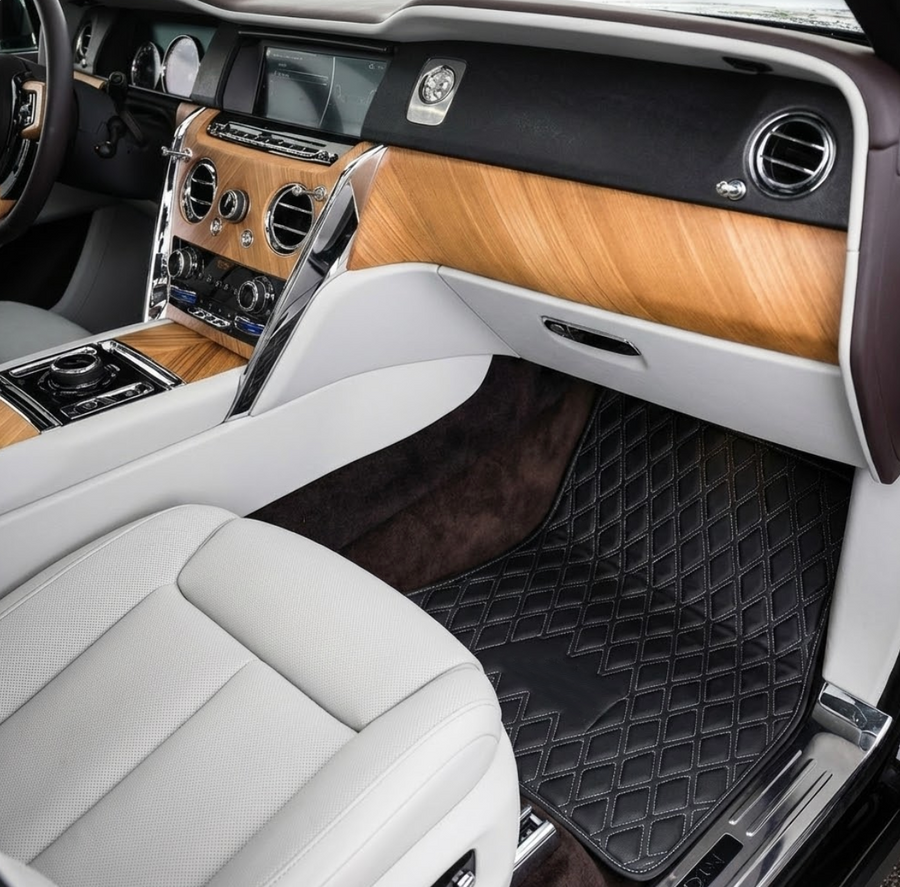 Alfombrillas de coche de cuero negro a medida para Rolls