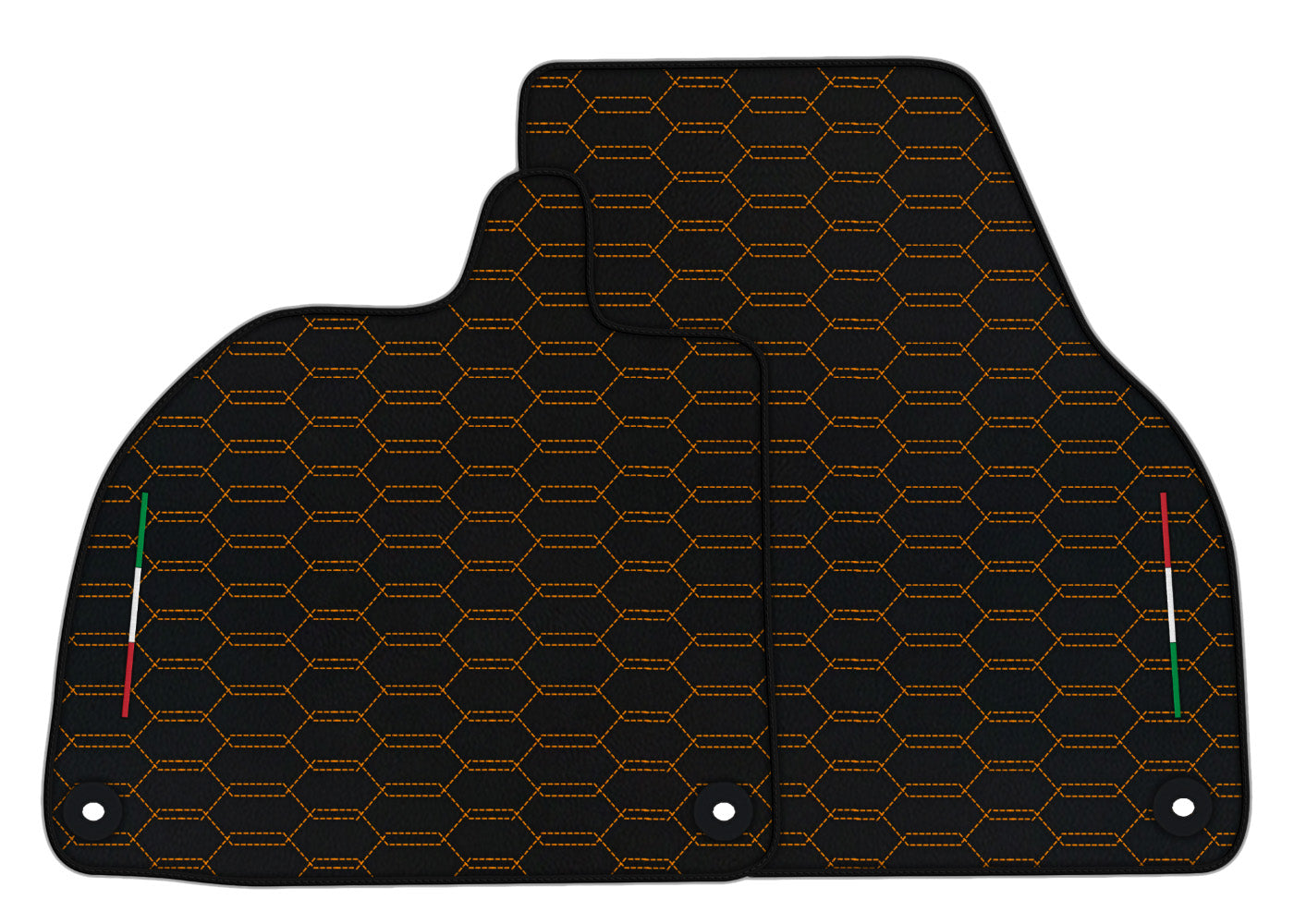 Black Leather Floor Mats for Lamborghini Revuelto (2024-2026) - Orange Sewing