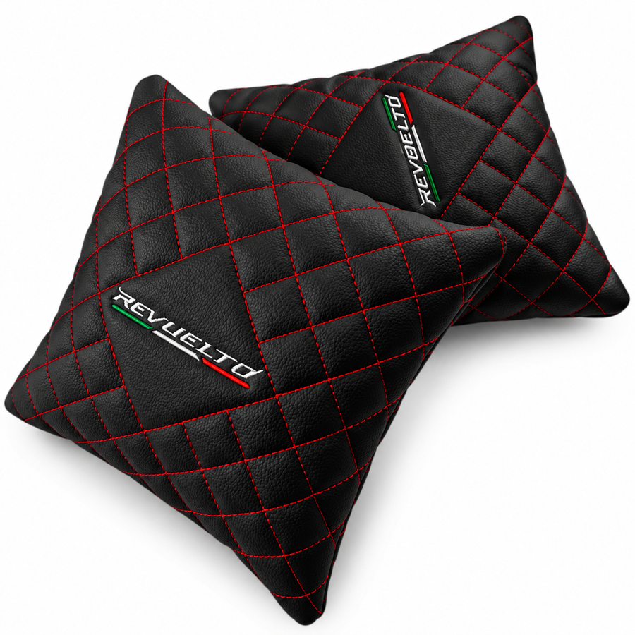 Cojines de Cuero Negros para Lamborghini Revuelto Set de 2 |