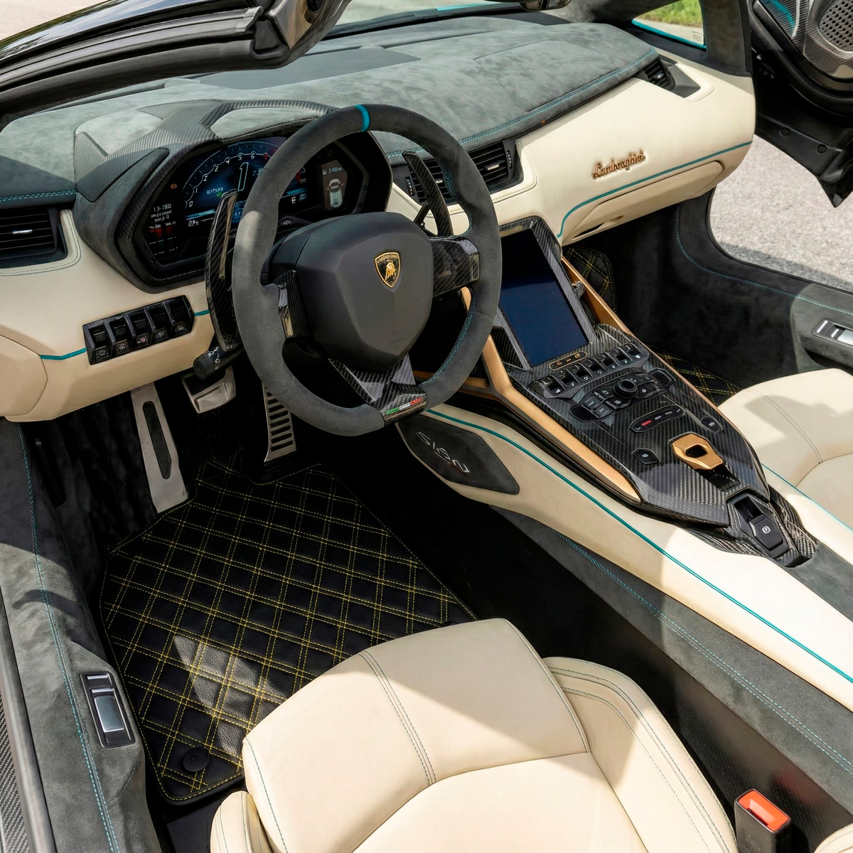 Customizable Leather Floor Mats with Double Diamond Pattern for Lamborghini Sian (2020-2022)