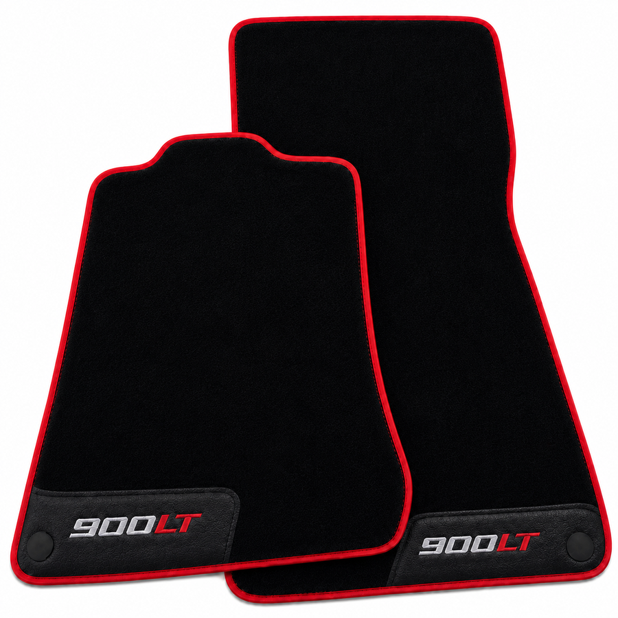 Black Floor Mats For McLaren 720S - 900 LT Tailored With Red Trim - With Leather