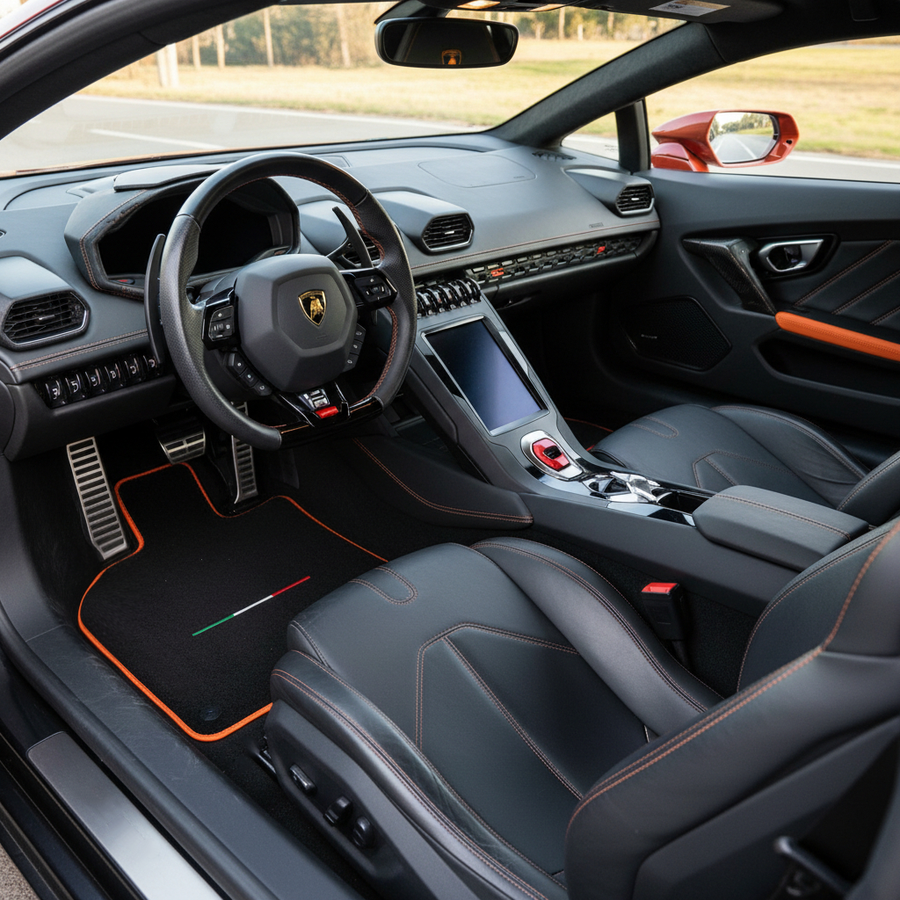 Tapis de voiture noirs pour Lamborghini Huracan STO avec