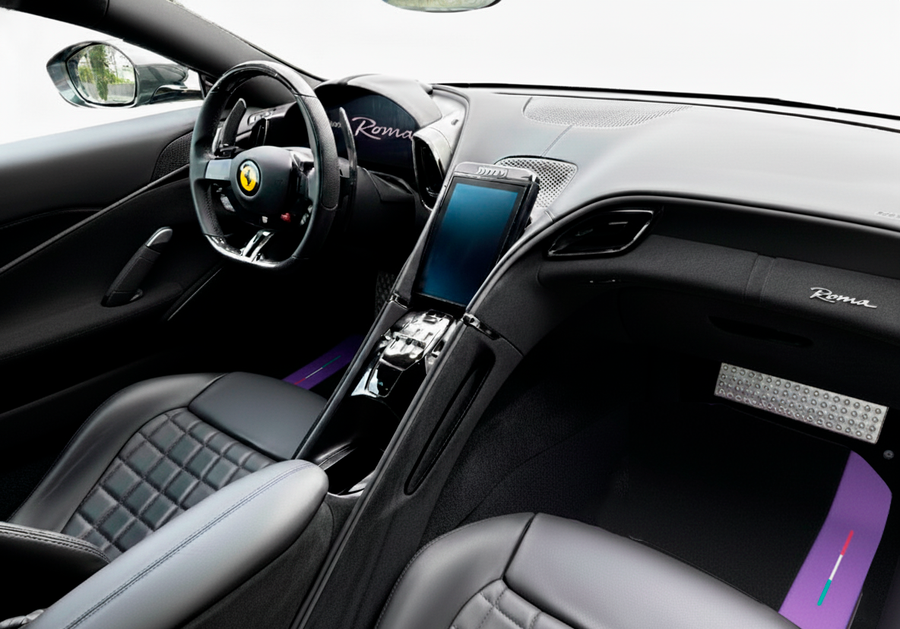 Black Floor Mats for Ferrari Roma (2021-2024) with Purple Leather | Italian Edition
