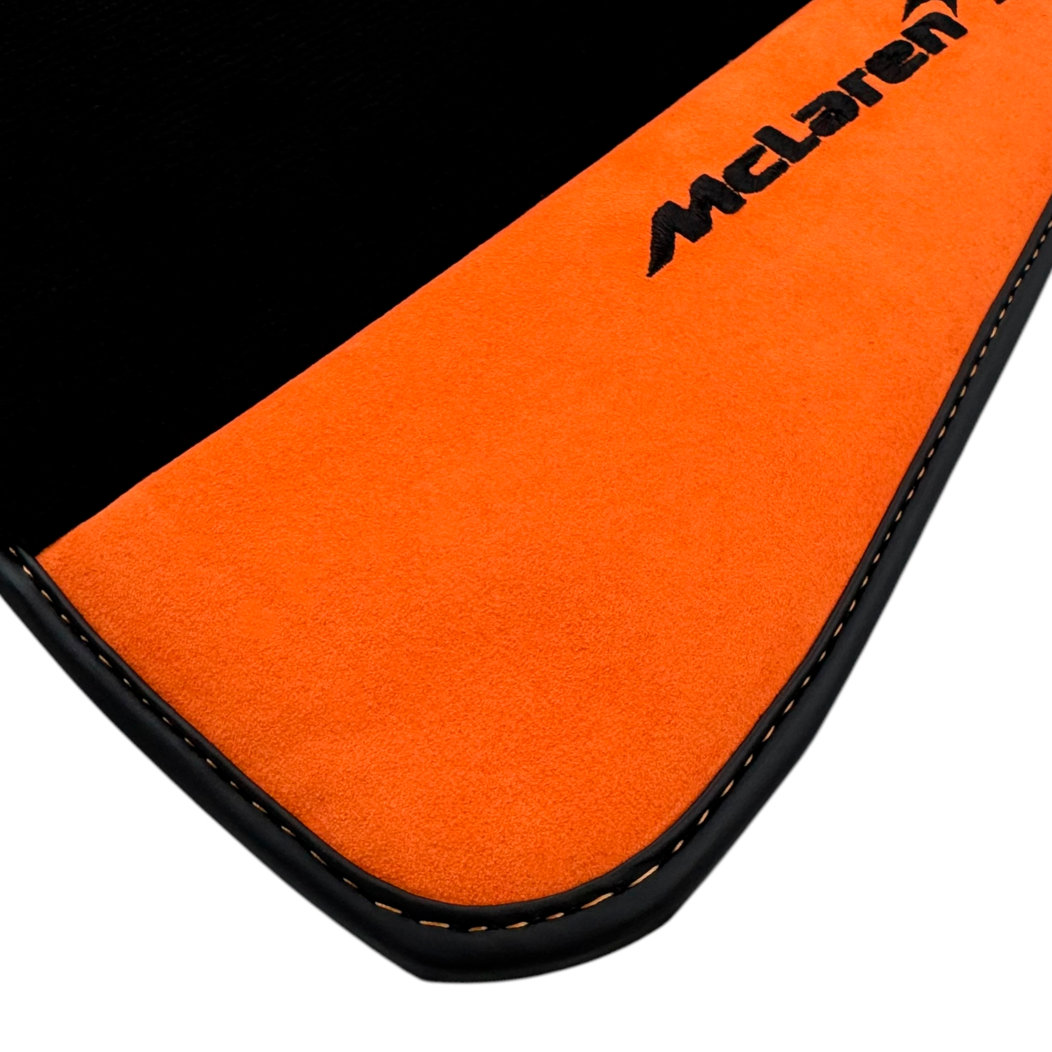 Black Floor Mats For McLaren 600 LT 2018-2020 - Orange Alcantara