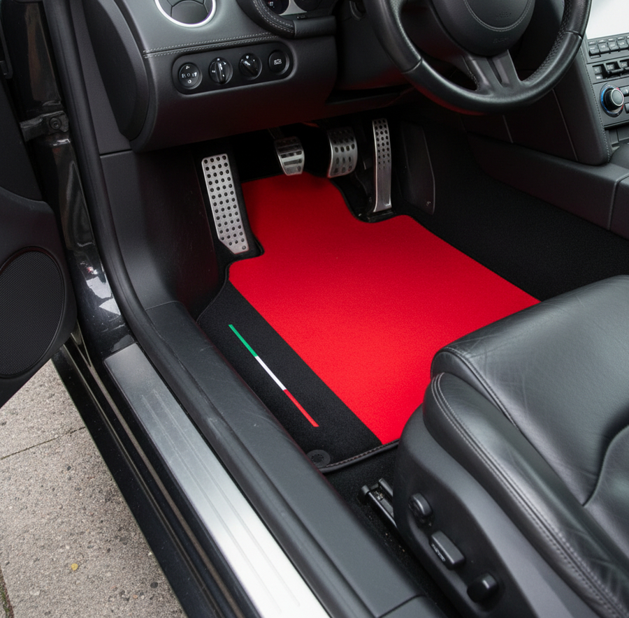 Alfombrillas de coche rojas a medida para Lamborghini Gallardo con cuero Alcantara
