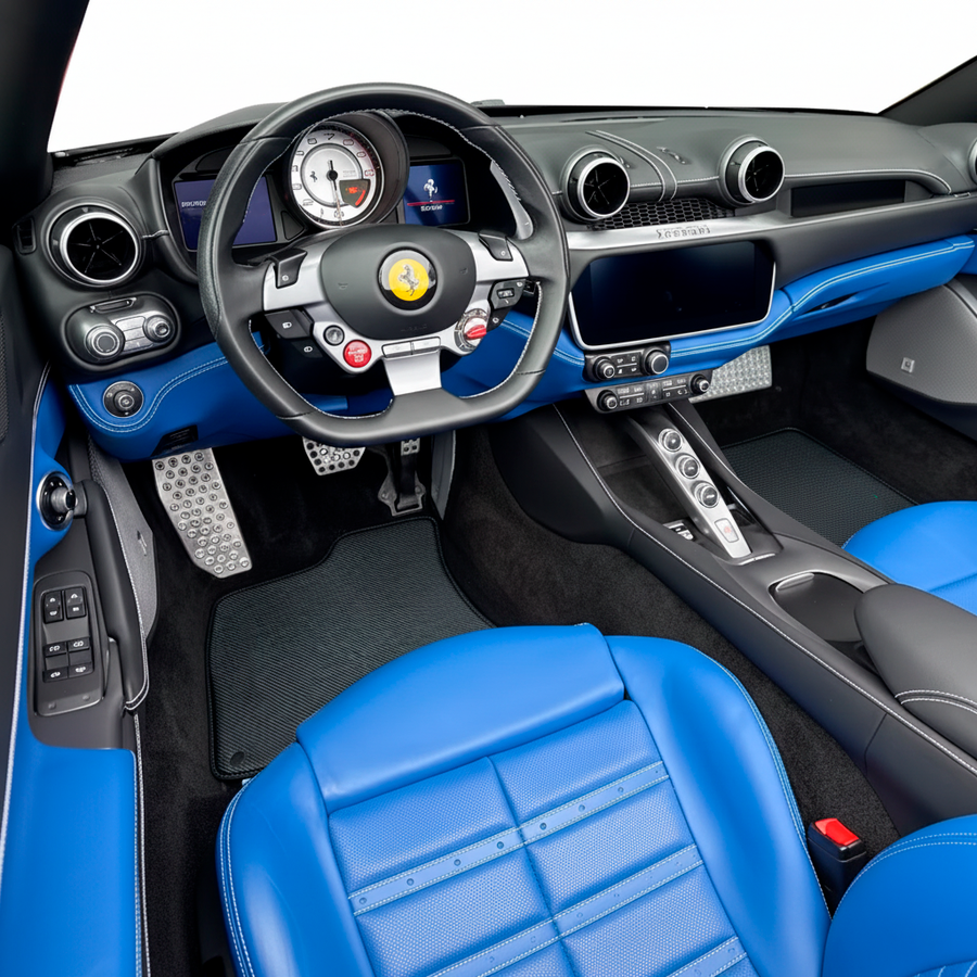 Tapis de voiture en cuir en fibre de carbone pour Ferrari Roma (2021-2024)