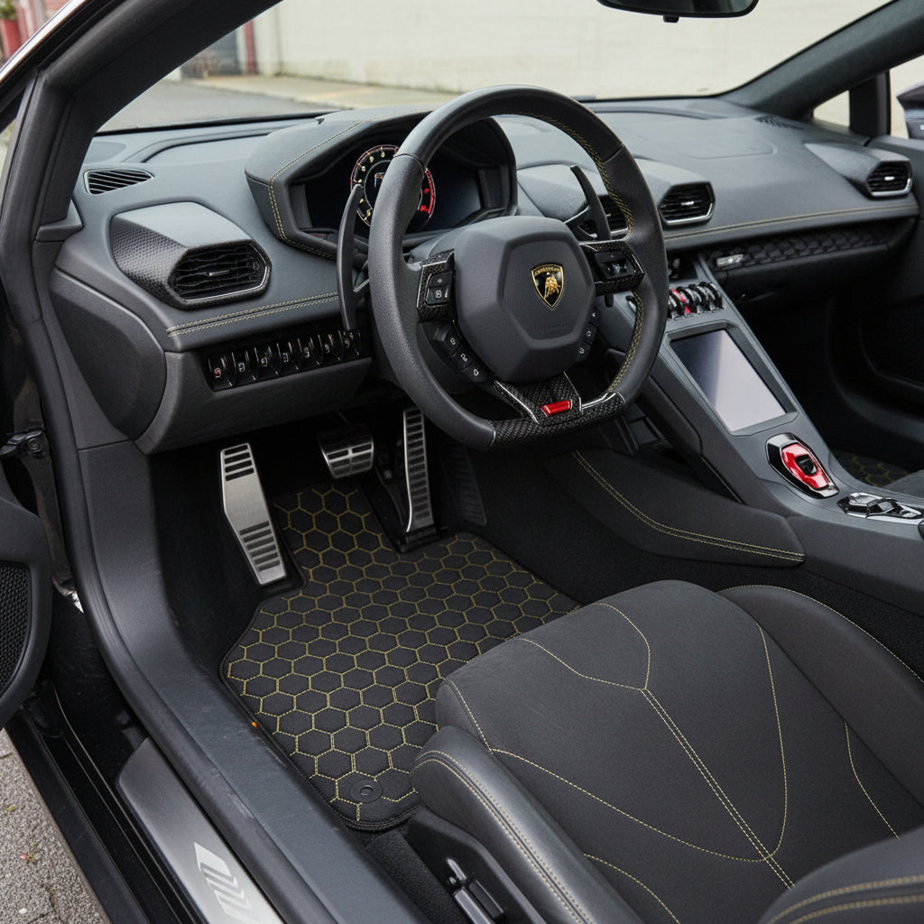 Customizable Leather Floor Mats with Vertical Hex Pattern for Lamborghini Huracan Perfomante (2017-2019) - AutoWin