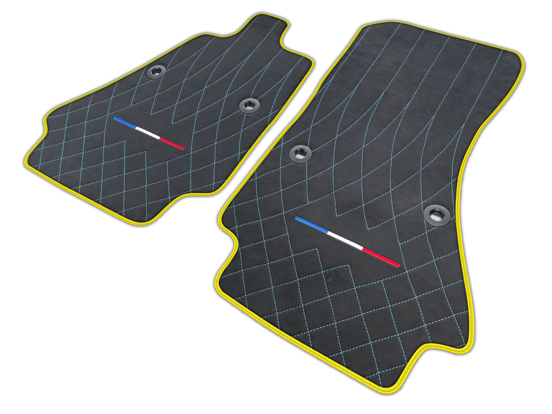 Alcantara Leather Black Floor Mats for Bugatti Chiron with FR Flag | Various Trim Colors