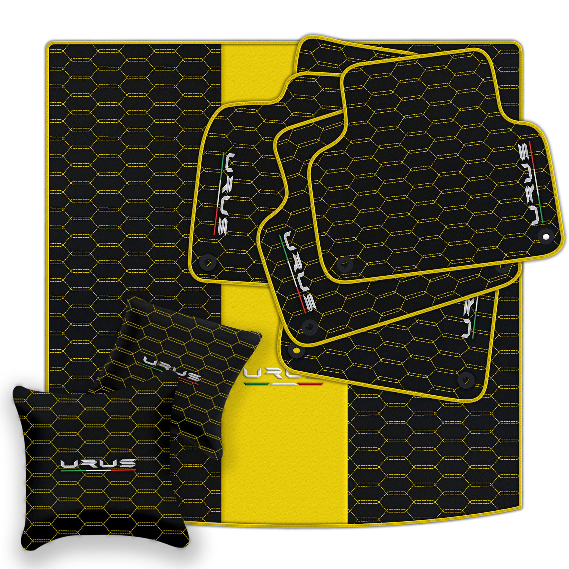 Floor Mats For Lamborghini Urus Black Tailored Yellow Edition - AutoWin.EU