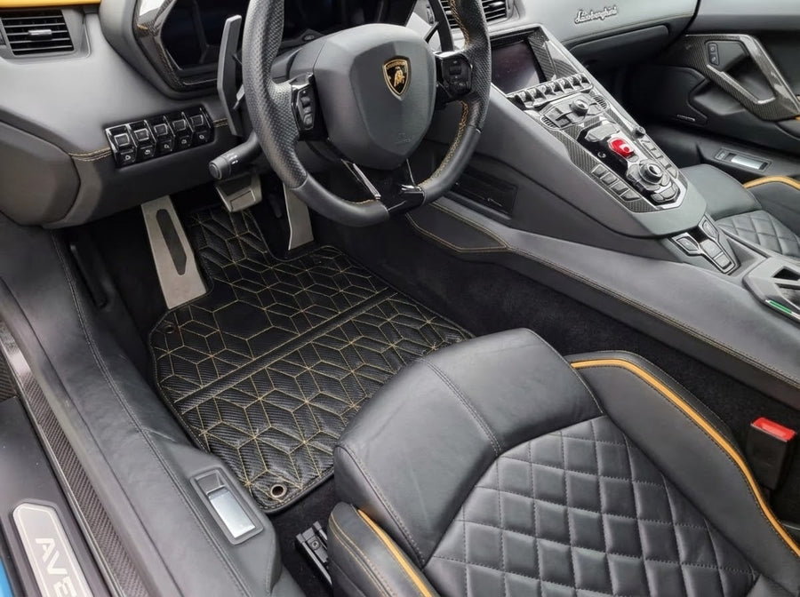 Tapis de voiture Sur mesure en cuir carbone pour Lamborghini Aventador SVJ Édition Limitée