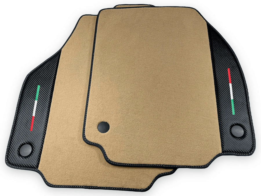 Beige Floor Mats For Ferrari 488 GTB 2016-2022 Carpets With Carbon Fiber - AutoWin