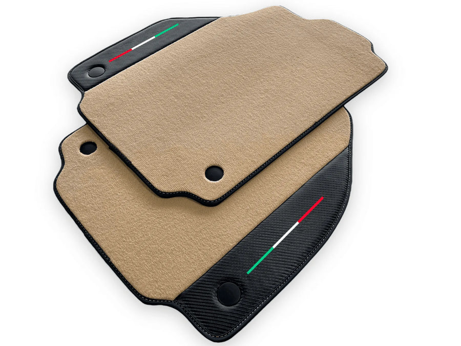 Beige Floor Mats For Ferrari F8 Spider 2019-2022 With Carbon Fiber Leather - AutoWin