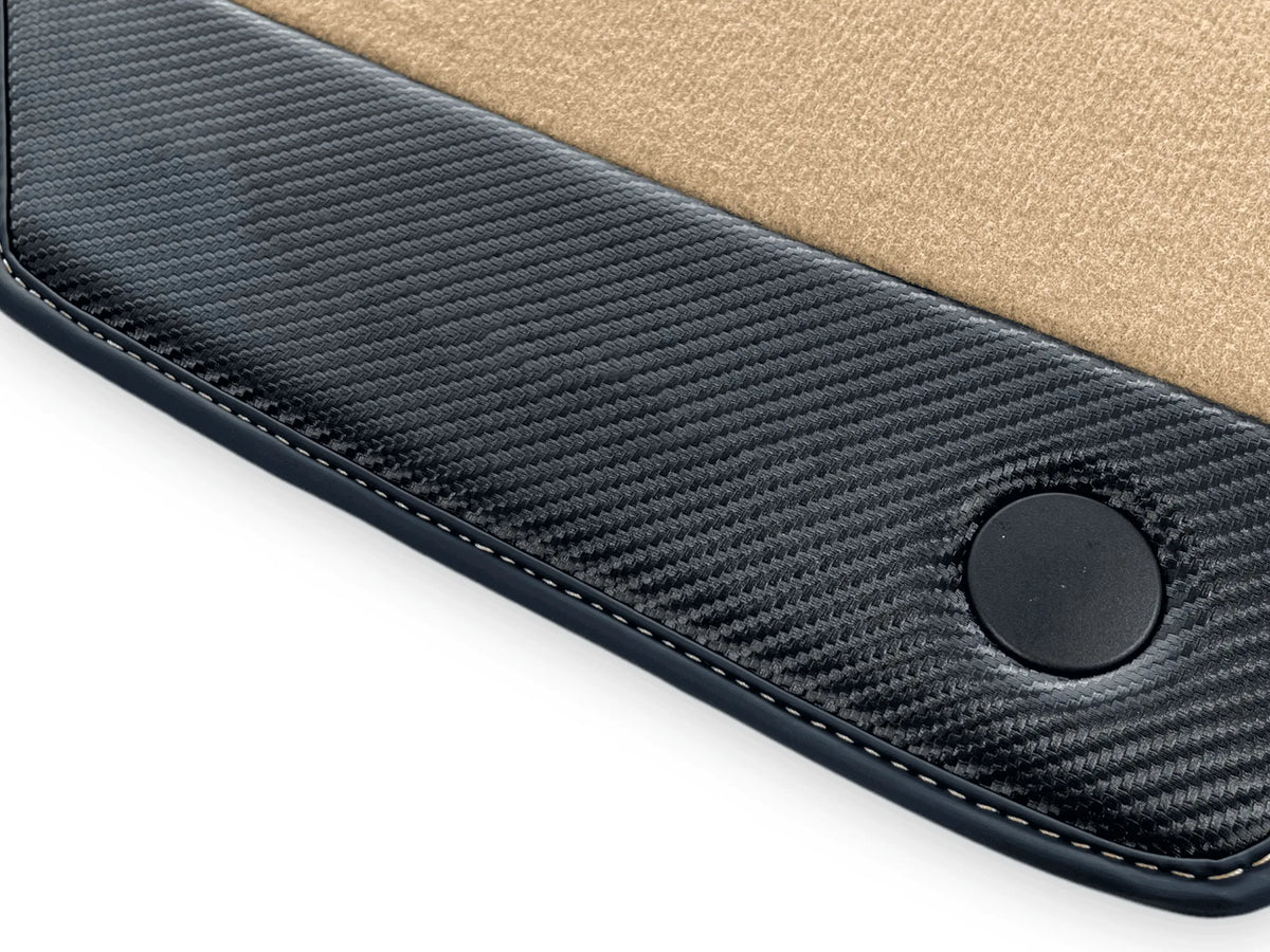 Beige Floor Mats For Ferrari F8 Tributo 2019-2022 With Carbon Leather - AutoWin