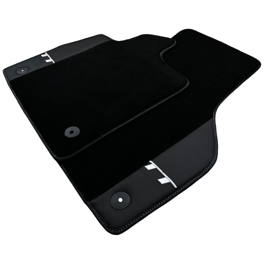 Black Floor Mats for Audi TT MK2 Convertible (2006-2014) with Leather - AutoWin