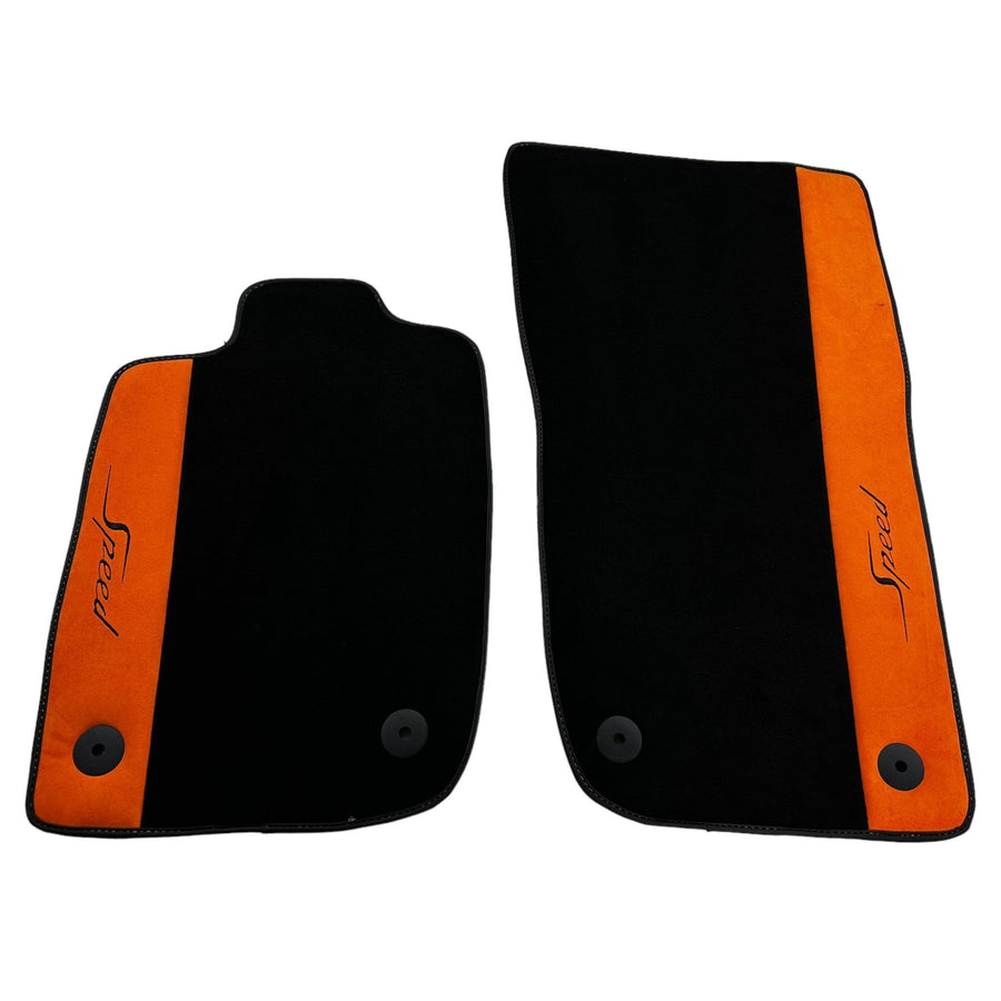 Black Floor Mats For Bentley Continental Continental GTC (2018-2023) with Orange Alcantara Leather - AutoWin