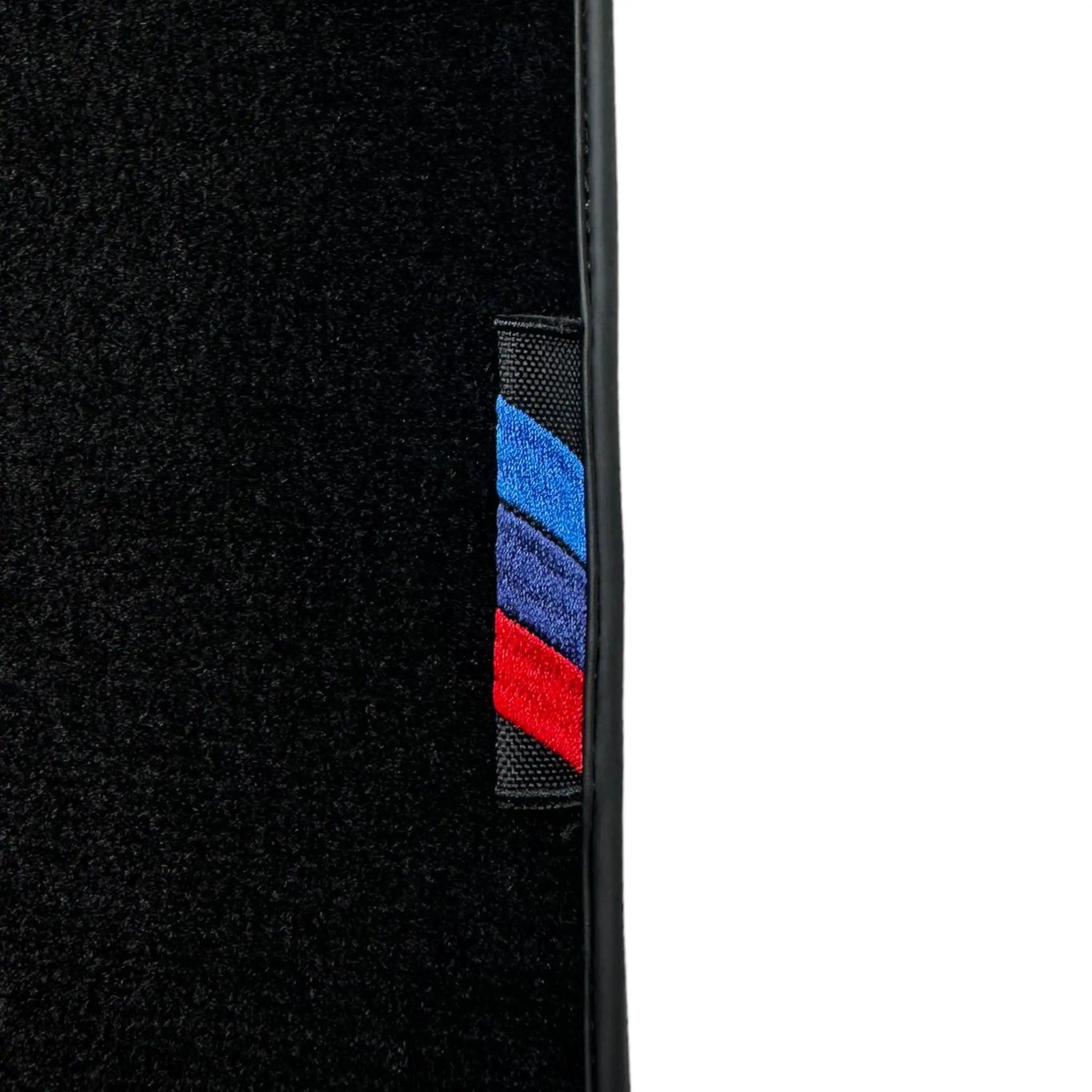Black Floor Mats For BMW 1 Series E81 With 3 Color Stripes Tailored Set Perfect Fit - AutoWin