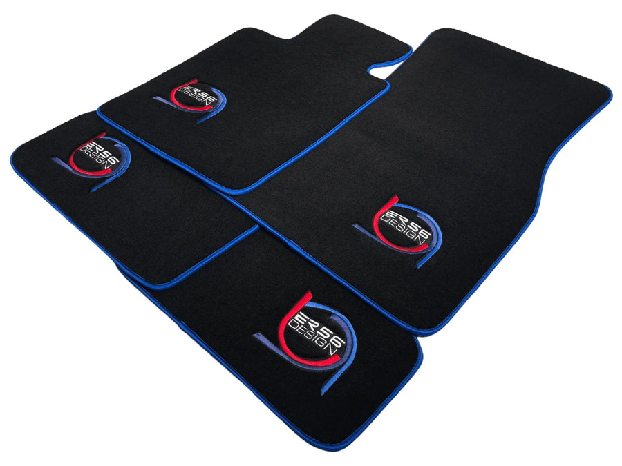 Black Floor Mats For BMW 5 Series E34 Sedan ER56 Design Limited Edition Blue Trim - AutoWin