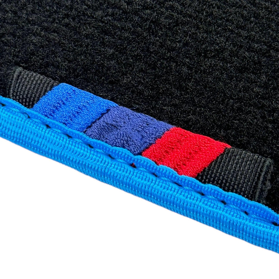 Black Floor Mats For BMW 5 Series G30 | Sky Blue Trim - AutoWin