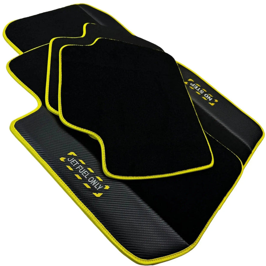 Black Floor Mats For BMW X4 Series G02 | Fighter Jet Edition | Yellow Trim - AutoWin
