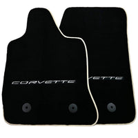 Black Floor Mats For Chevrolet Corvette C7 Convertible (2014-2019) with Beige Trim - AutoWin