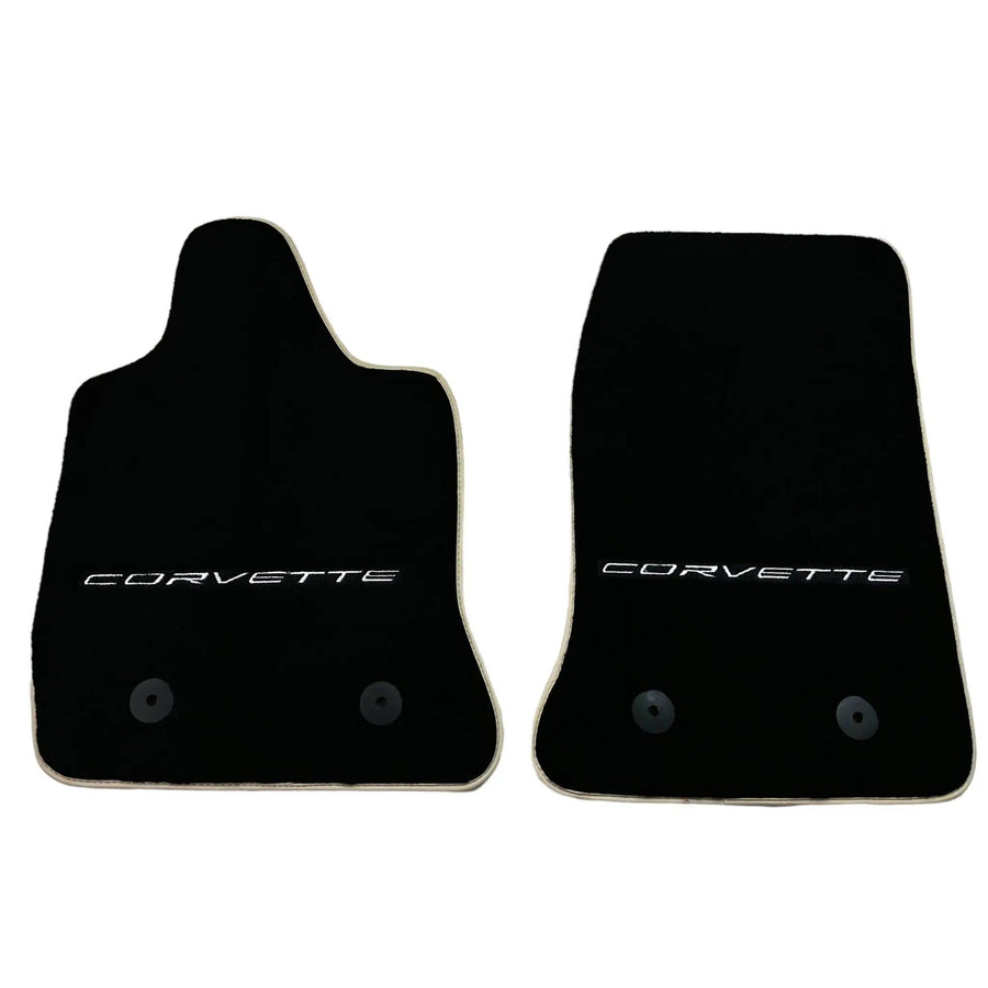 Black Floor Mats For Chevrolet Corvette C7 Convertible (2014-2019) with Beige Trim - AutoWin