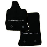 Black Floor Mats For Chevrolet Corvette C7 Convertible (2014-2019) with Beige Trim - AutoWin