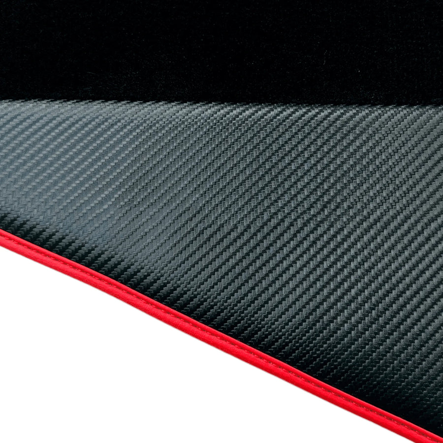 Black Floor Mats for Ferrari 296 GTB (2022-2027) with Carbon Fiber | Red Trim