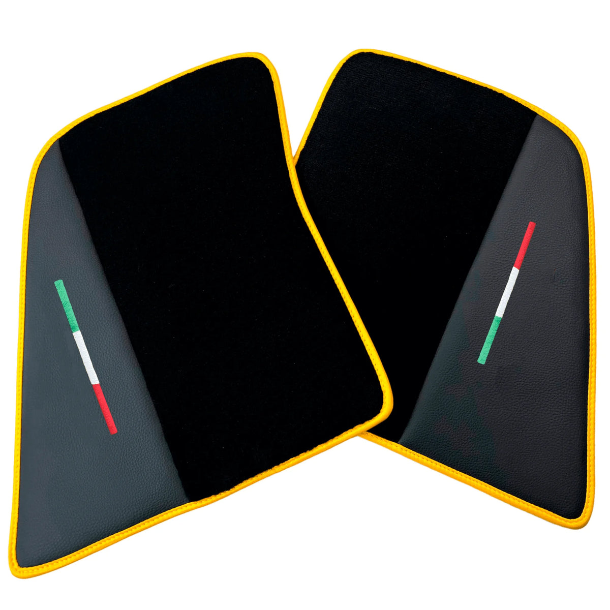 Black Floor Mats for Ferrari 296 GTB (2022-2027) with Leather and Yellow Trim - AutoWin