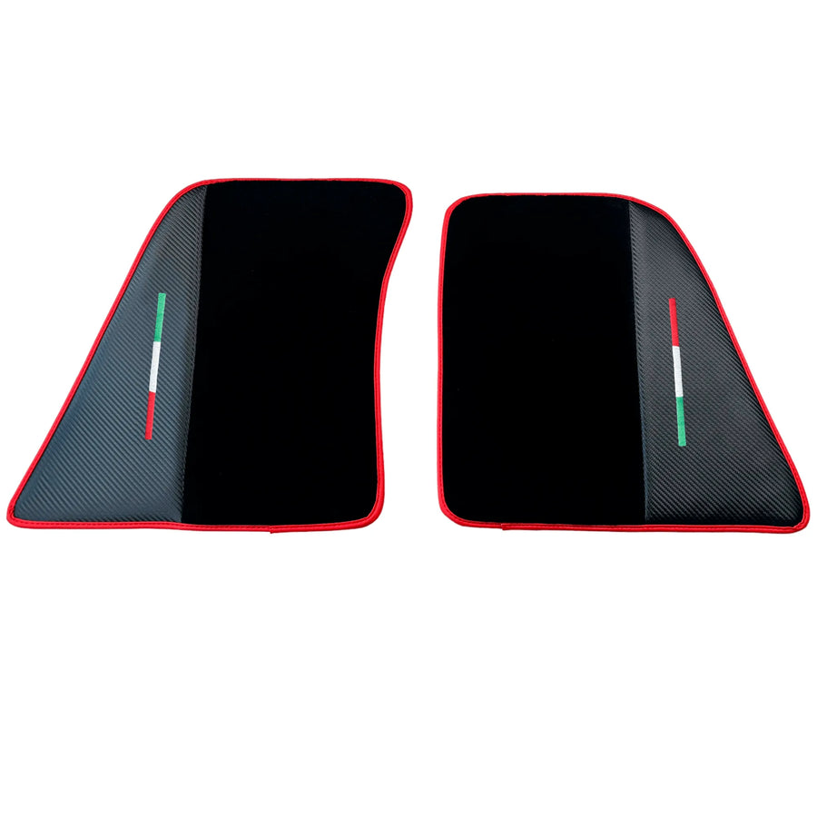 Black Floor Mats for Ferrari 296 GTS (2022-2027) with Carbon Fiber | Red Trim - AutoWin