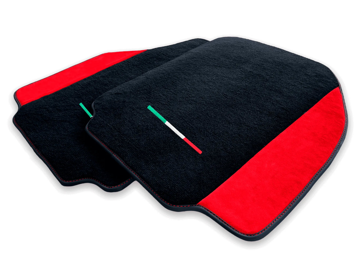 Black Floor Mats For Ferrari 488 GTB (2016-2022) With Red Alcantara Leather