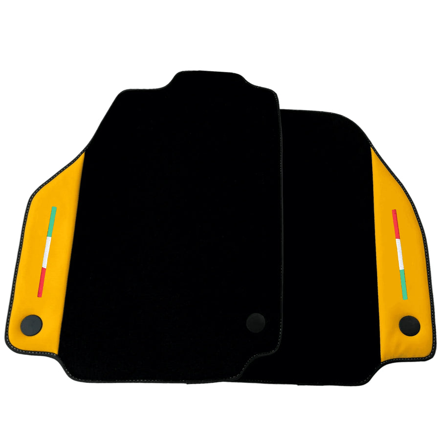 Black Floor Mats for Ferrari 488 Spider (2016-2022) with Yellow Leather | Italian Edition