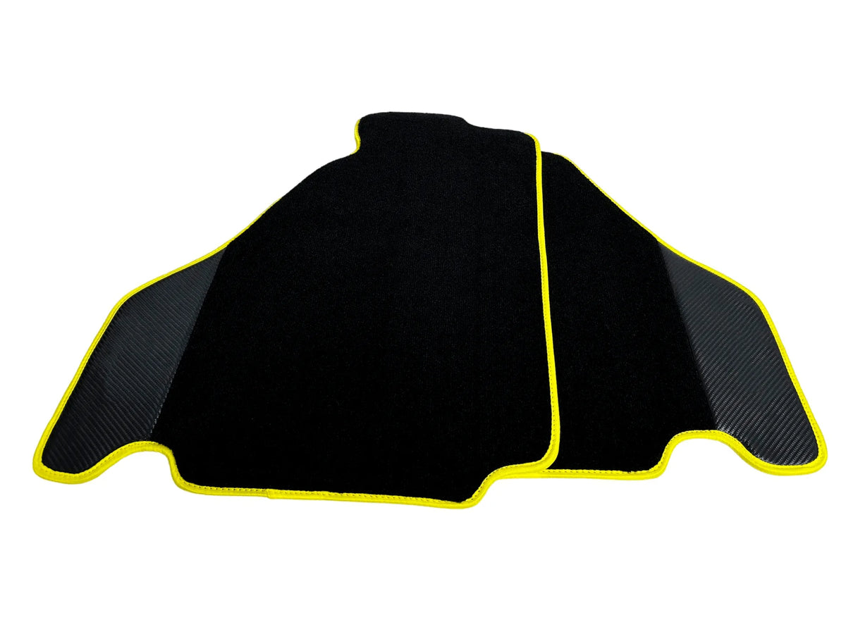 Black Floor Mats For Ferrari F430 2004-2009 With Carbon Fiber Leather Yellow Trim - AutoWin