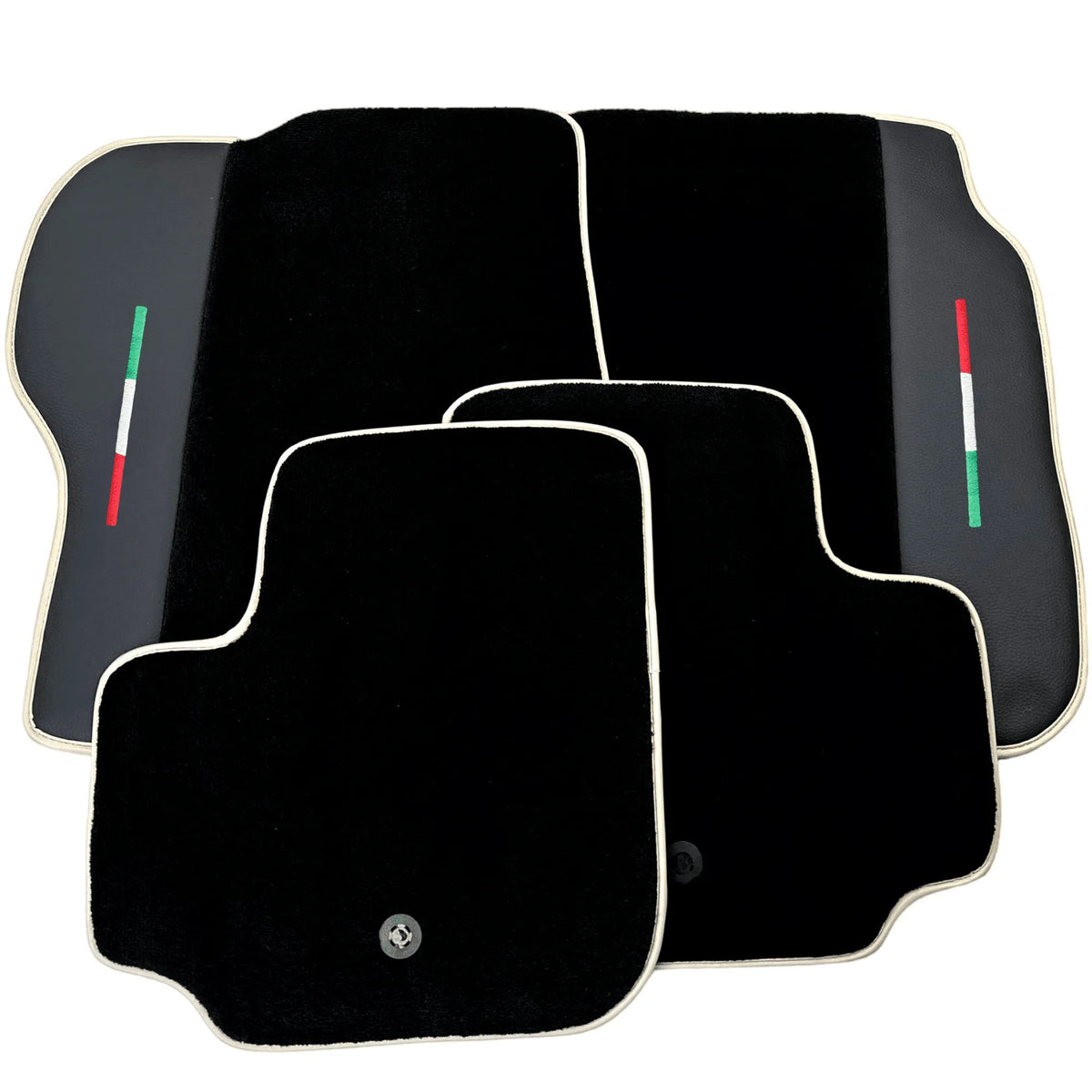 Black Floor Mats For Ferrari GTC4 Lusso (2016-2023) with Leather | Beige Trim - AutoWin