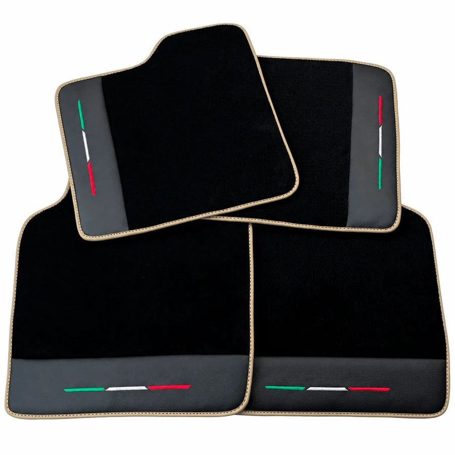 Black Floor Mats for Ferrari Purosangue with Leather and Black Trim | Italian Edition