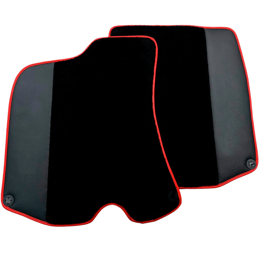 Black Floor Mats For Ferrari Roma (2021-2027) with Leather and Red Trim