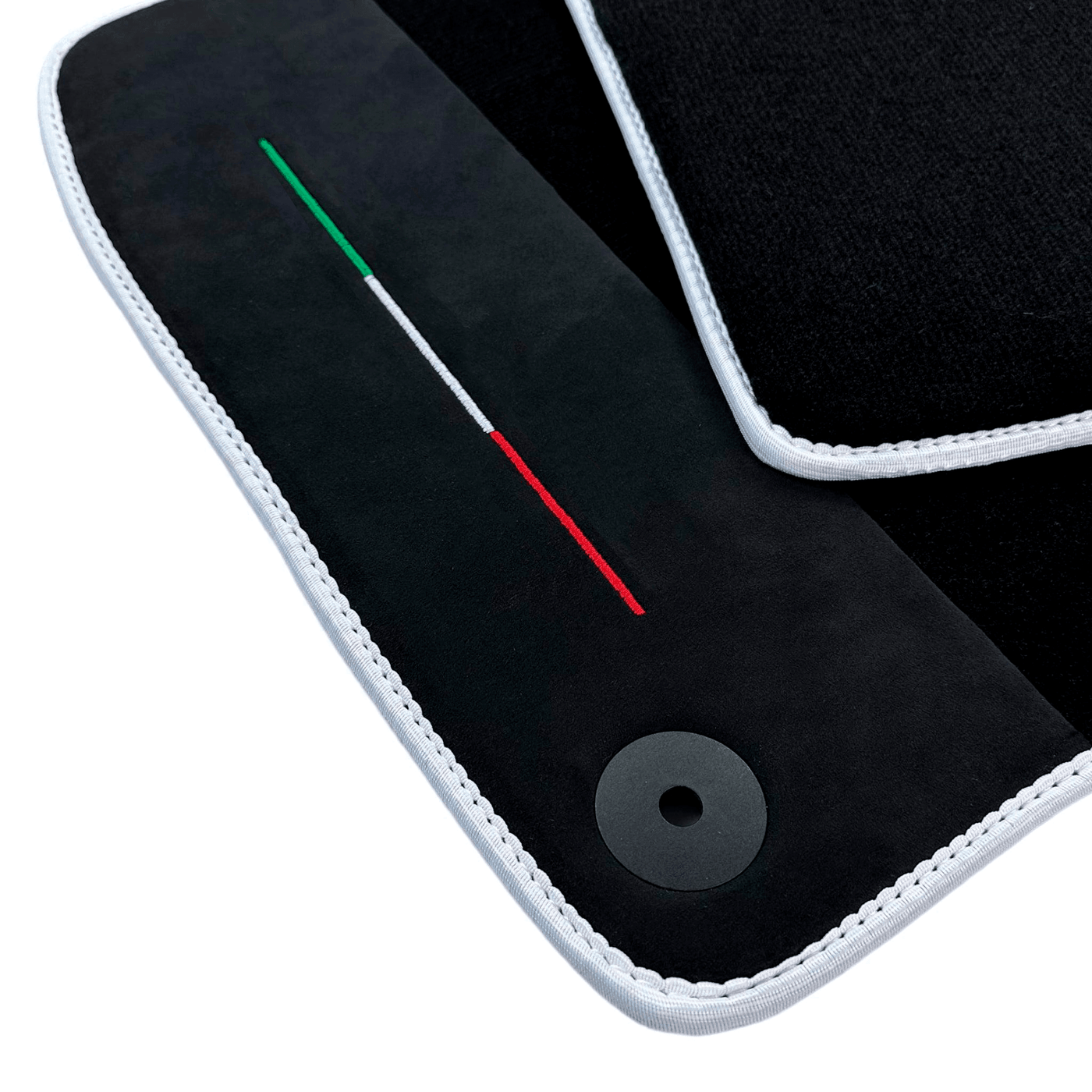 Black Floor Mats For Lamborghini Urus With Alcantara Leather White Trim - AutoWin