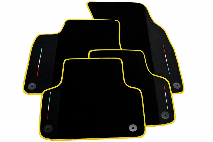 Black Floor Mats For Lamborghini Urus With Alcantara Leather Yellow trim